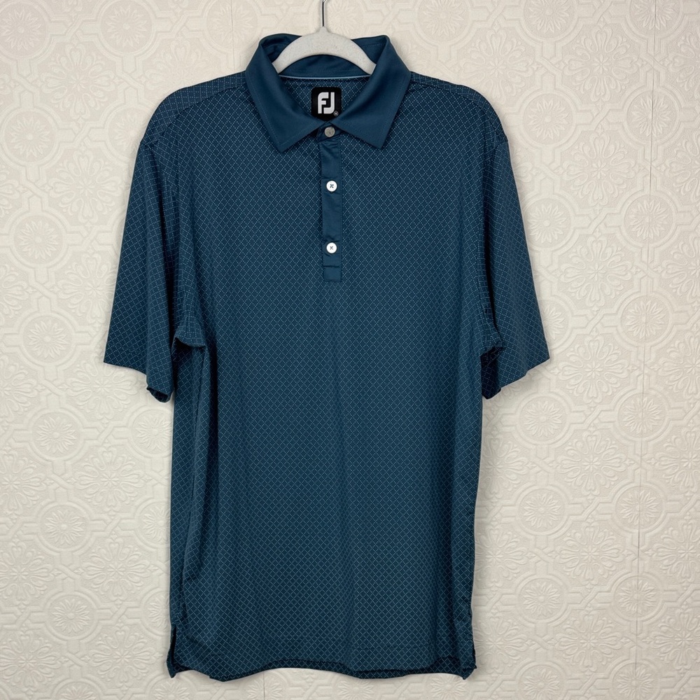 FootJoy FJ Performance Golf Polo‎ Shirt Blue Geometric Print Men’s Medium